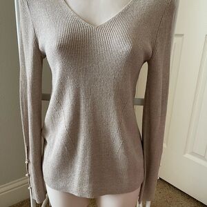 ANN TAYLOR gold shimmery top w accent pearl-like buttons size M